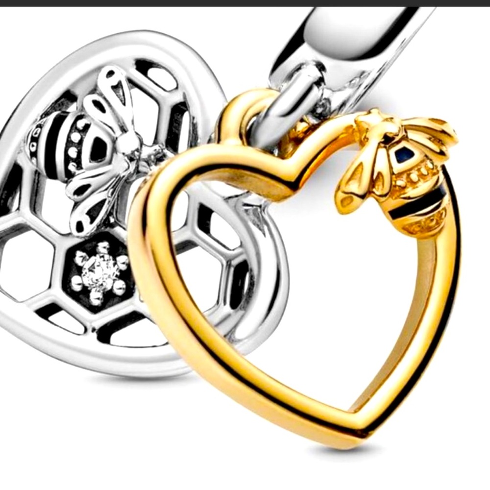 Heart bumblebee honeycomb charm